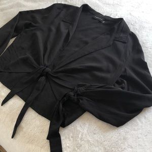 LF collared black blouse with ties, size M